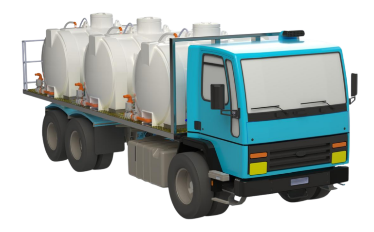 mart Tank – unidade móvel de preparo e abastecimento de calda agrícola da RSC Soluções, instalada sobre chassi de caminhão com 3 tanques independentes de 4.000 litros